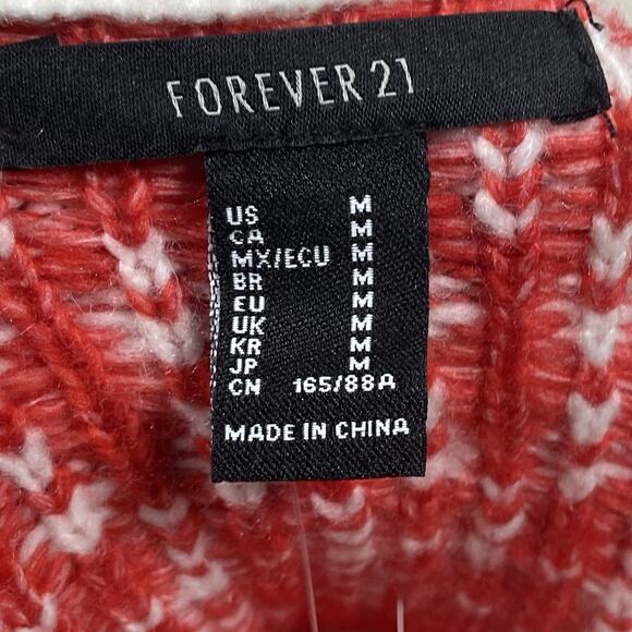 Forever 21 Sweater Women’s Medium Ugly Christmas Pullover Red White Reindeer NEW - Picture 4 of 6